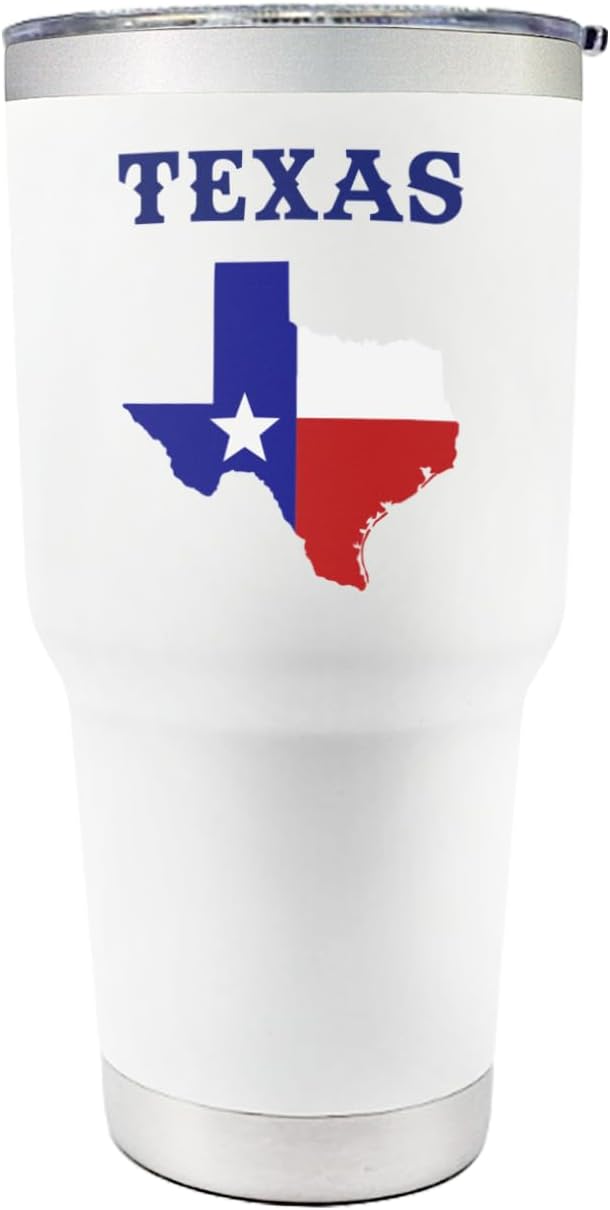 Palm City Products Premium 30 oz Texas Tumbler with Slider Lid | White Stainless Steel Insulated Cup | Texas Map & Flag | Ideal for Hot & Cold Drinks | Excellent Souvenirs & Gifts for Texans - Image 2
