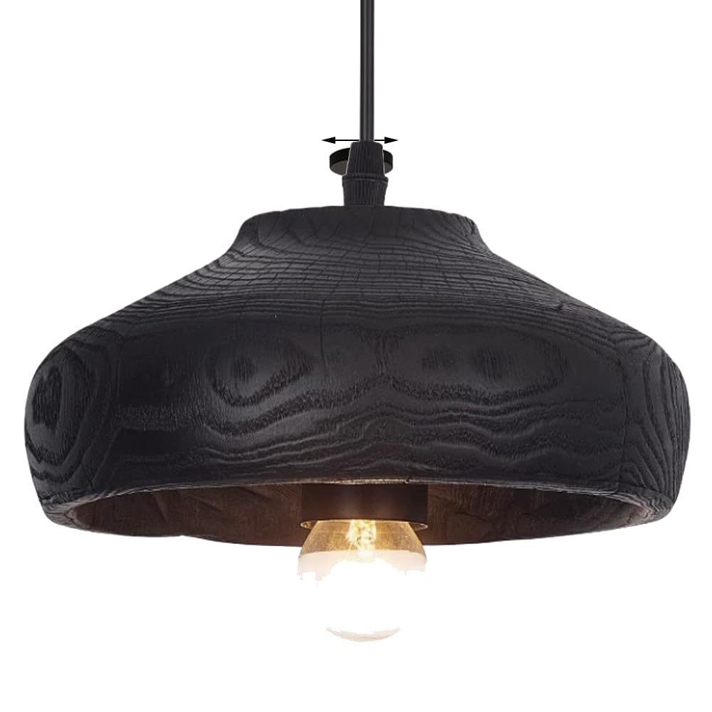 ESIYUVO Japanese Retro Creative Bell Pendant Light Black Resin Metal Adjustable Cord Hanging Lamp Nordic Minimalist Single E27 Chandelier Bedside Lighting Fixture for Corner Foyer Balcony Entryway