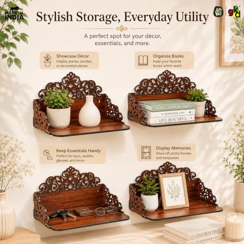 Image of Gift Kya De Wall Shelf for Living Room | Designer Wall Mounted Shelf for Home Decor, Books, Showpieces & TV Accessories | GKD Strong & Stylish Wall Rack | Made in India