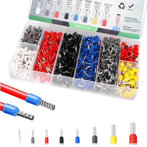 Aderendhülsen Set 1200 Stück, Aderendhülsen 0,5 mm² - 10 mm², Isolierte Aderendhülsen Sortiment, Aderendhülse Set für Drahtverbindung