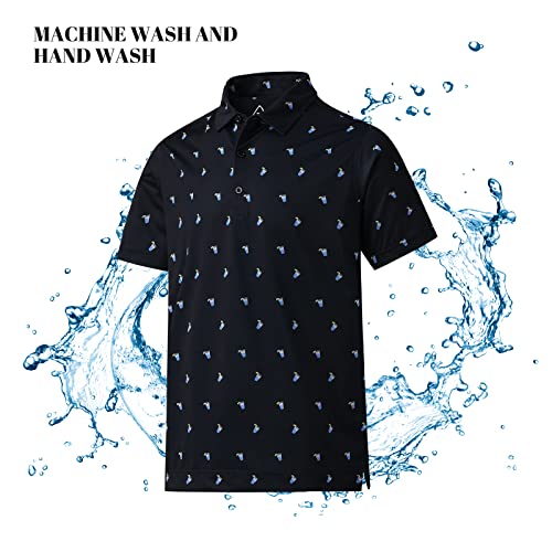 Deolax Mens Polo Shirts Moisture Wicking Dry Fit Performance Mens Golf Shirt Regular Fit Fashion Print Short Sleeve Polo Navy Blue #TOP6