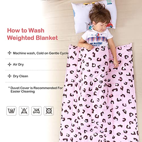 Sivio Weighted Blanket - 100% Cotton Weighted Blanket 3 lbs 36 x 48 inches, Washable Breathable Soft Heavy Blanket for Home and School Nap, Pink Leopard