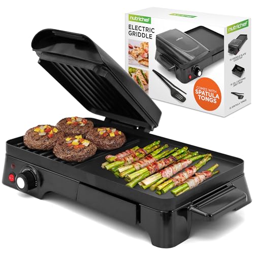 Nutrichef 3-in-1 Grill, Griddle, & Panini Press - Nonstick Coating,
