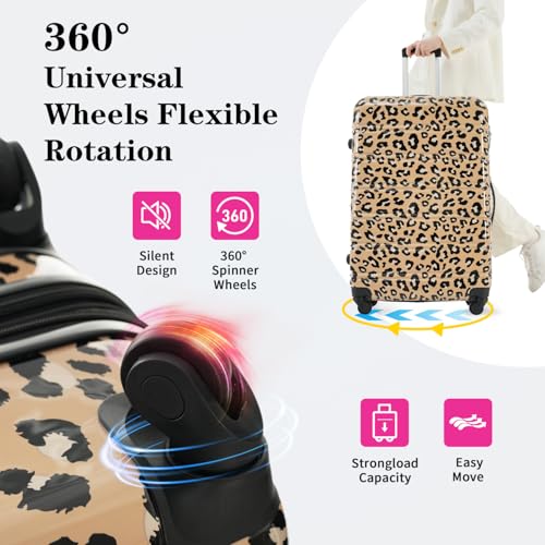 High-Tenacity PC Hardshell Luggage Sets - 3 pcs Spinner Suitcases with Leopard Pattern TSA Lock - Brown - 20"+24"+28" Expandable Travel Cases3
