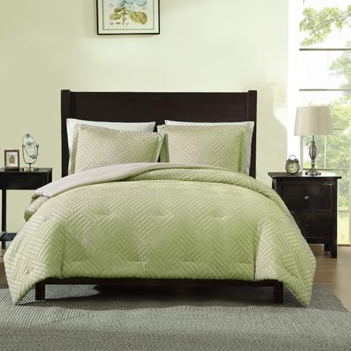 Parure de lit en microfibre très grand lit Cleva vert feuille - 3