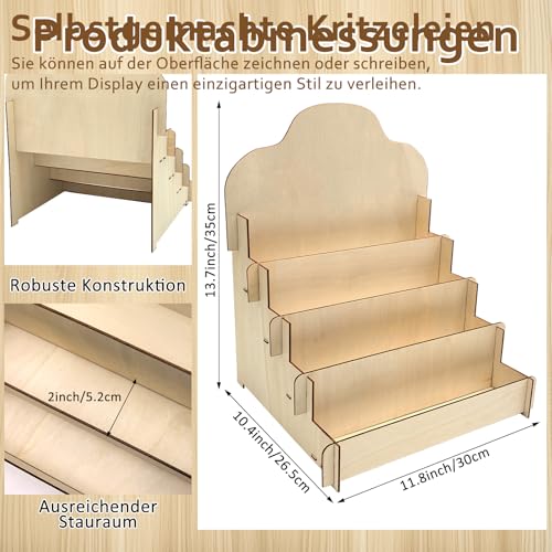 BOUTICOL Kartenständer Postkartenständer Holz 4 Stöckiger - 35 x 26,5 x 30CM - Für Geburtstagskarten Einzelhandelsschaufenster Graded Cards PSA-Karten Sportkarten Grußkarten Aufkleber Teebox