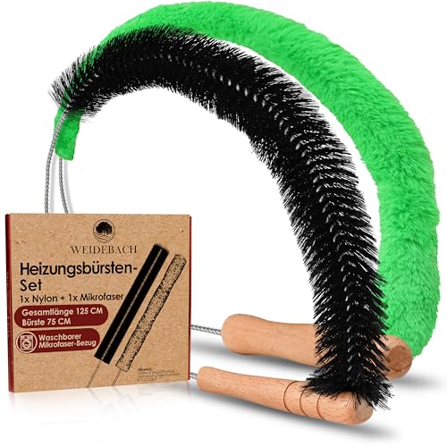 WEIDEBACH 2 cepillos para radiadores de 125 cm de longitud total de 1x microfibra (cepillo de 110 cm) y 1x nailon (cepillo de 75 cm), V. 3.0 cepillos de limpieza para radiadores sin pelo de animales