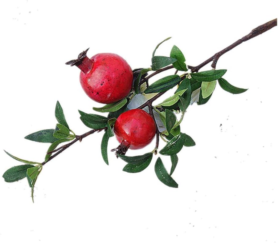NIEFENG 2Heads Riped Pomegranate Branch with Leaves red Artificial Flowers for Home Garden DIY Decoration Berry Flores artificiales(1,red)