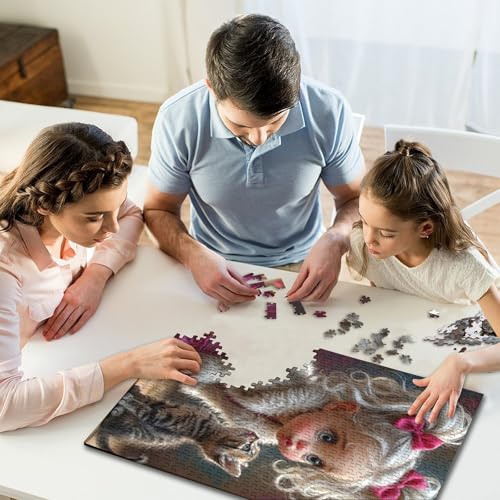 Puzzle de 1000 piezas para adultos, diseño de niña con gatito de 52x38cm para decoración 7