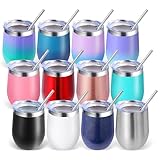 Volhoply Vaso de vino de acero inoxidable de 12 onzas con tapa, tazas