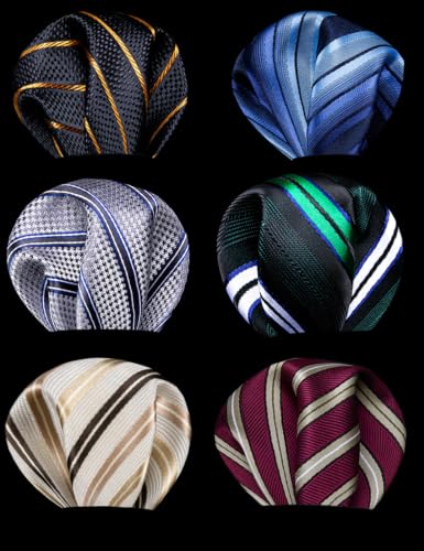 Image of Barry.Wang 6 PCS Men Ties Set Silk Business Fashion Woven Necktie Handkerchief Cufflinks Paisley Stripe Wedding Party