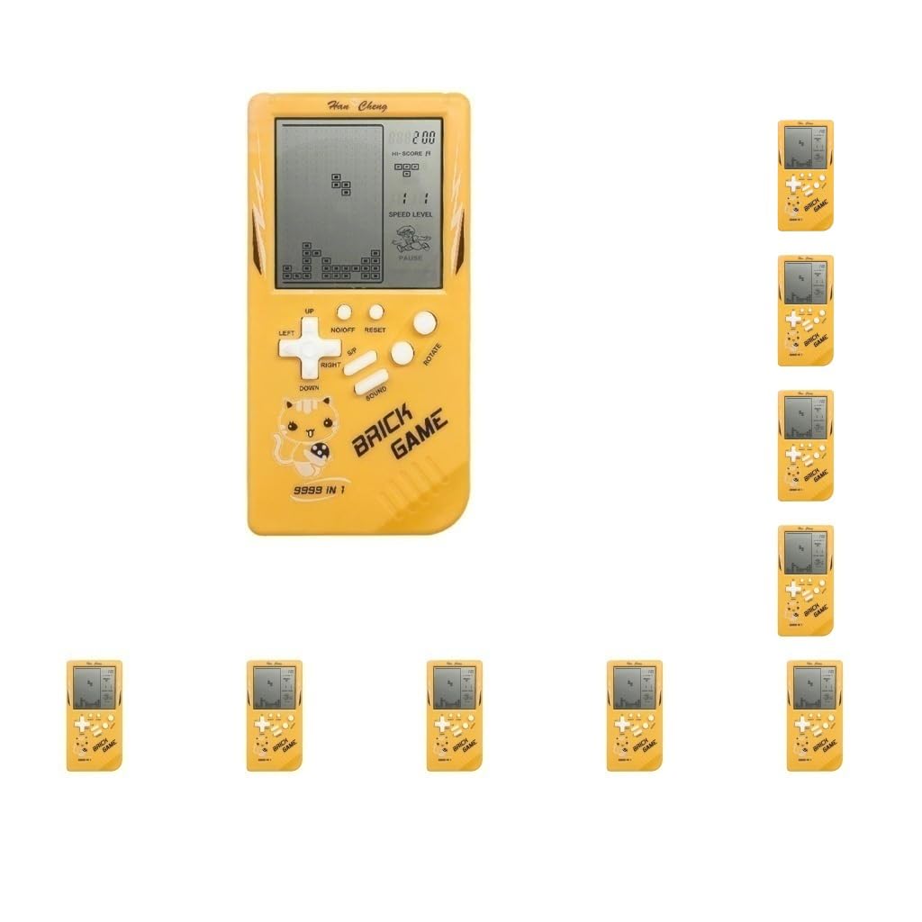 10 set console di gioco portatile palmare giocatori regalo infanzia giallo, 14x7x1.5 cm