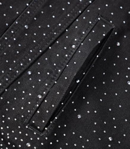 Image of SHION7 Men's Denim Jacket, Slim Fit Streetwear Jean Jackets For Men, Fashionable Embellished Rhinestone Jeans Coat