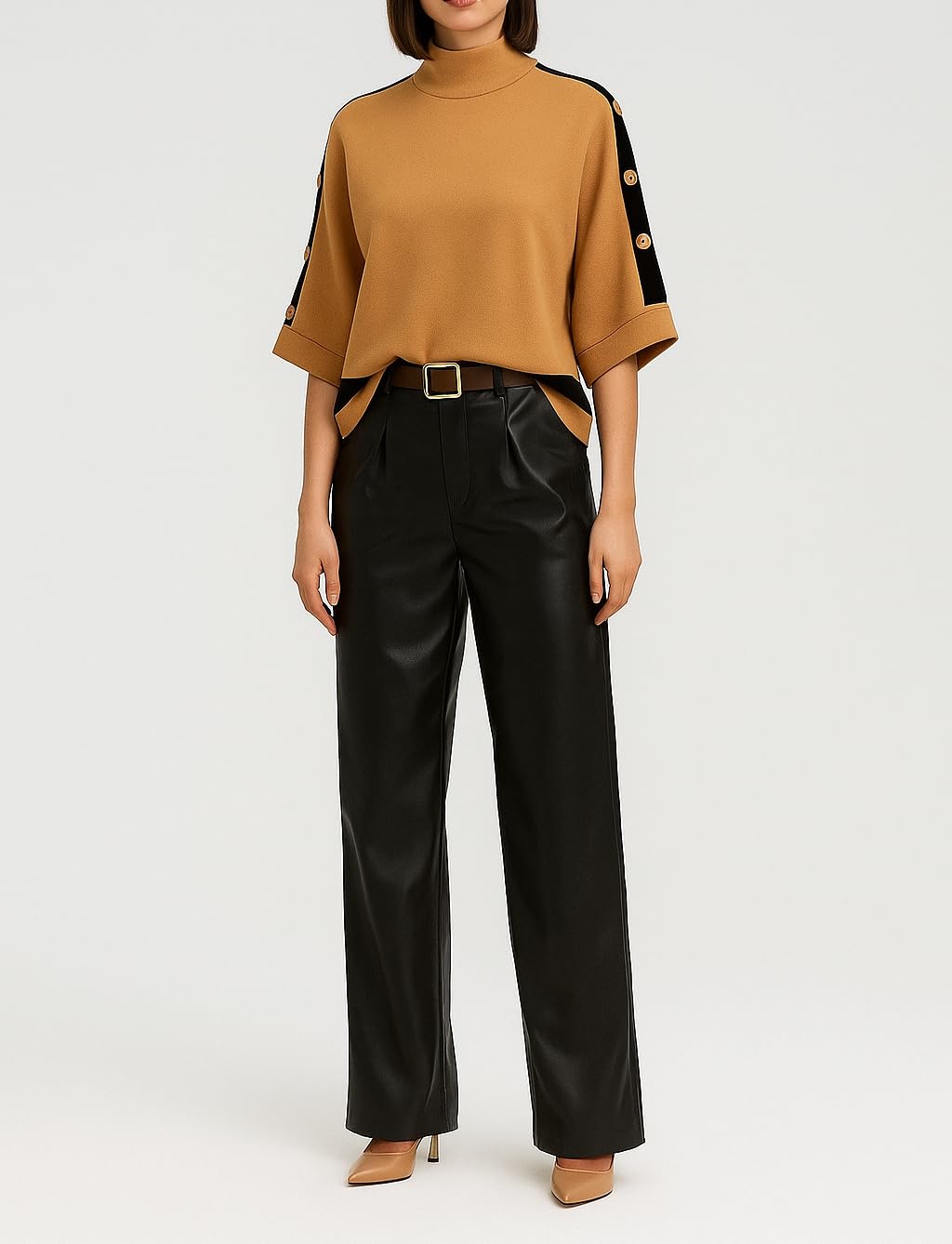 Mississhop Damen Hose aus Kunstleder mit Gürtel