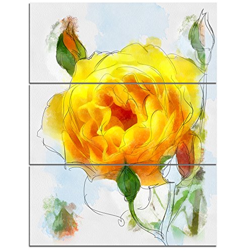 �f�U�C���A�[�g�C�G���[���[�Ywith Rose Buds sketchlarge�t���[�����L�����o�X�A�[�g���[�N�A�A 28x36 - 3 Panels PT13557-28-36-3P