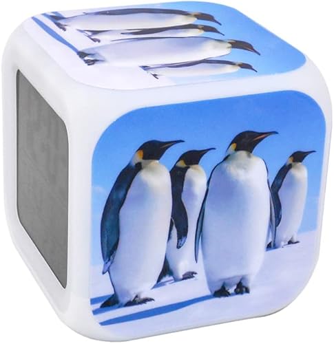 Miniatura 2 de Bocaihua - Reloj despertador digital con luces LED, diseño de pájaros, pingüino, azul, para niños, adolescentes, adultos, hogar, oficina, decoración