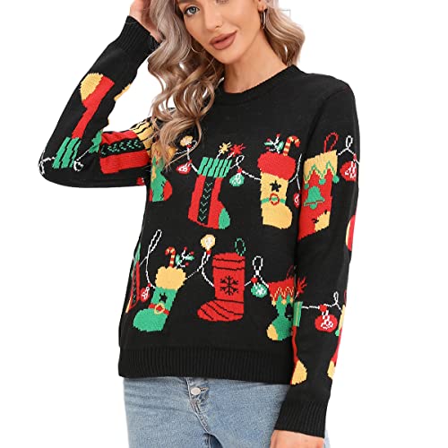Image of LUBOT Ugly Christmas Sweaters for Women Cute Fuzzy Funny Wintertime and Holiday Parties Knitted Pullover Sweater