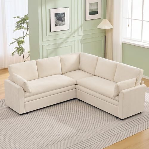 Image of 85 inch Sectional Couches with Comfy Deep Dual-Layer Cushion, 5 Seater L Shaped Couch, Modern Modular Sofa, Chenille Sofas for Living Room, Apartment, Beige