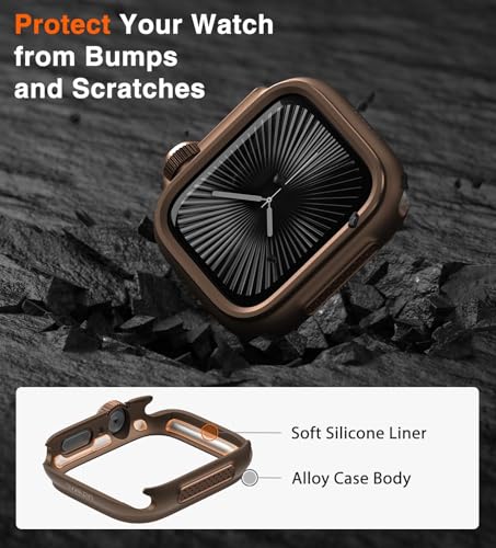 Image of ULTIMAL Metal Case Compatible with Apple Watch Series 11 /10 46mm with Back Cover, Military Grade Shockproof Protective Case, Rugged Cover for iWatch 46mm (Brown)