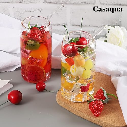 Image of Can Shape Glass Cups with Glass Straw - 510ml, Set of 2, Can Shaped Beer Glass, Drinking Glasses, Iced Coffee Glasses, Whiskey Cocktail Glasses, Juice Water Cup, Glass Tumbler, Beverages Cup