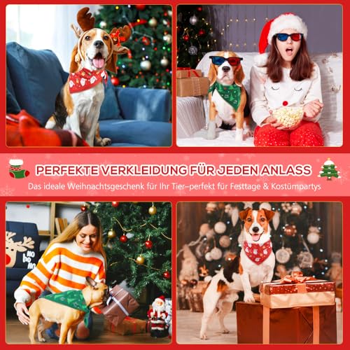 SZEE 2 Stück Hundehalstuch Weihnachten,Hunde Bandana-Festliches Halstuch für Hunde & Katzen mit Santa- und Tannenbaum-Motiv, Weiches Kopftücher Waschbarer Hundehalstücher, Ideale Haustiergeschenk, L
