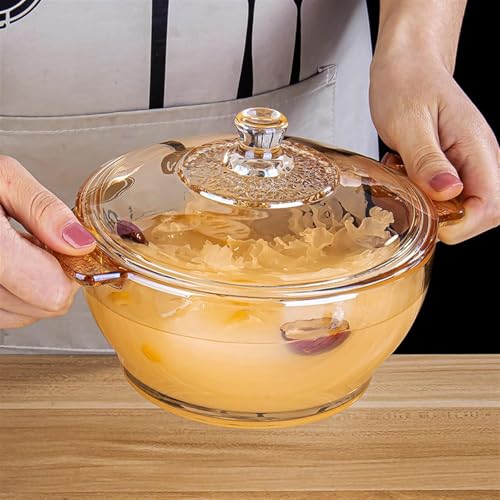 Image of Brown Glass Casserole Deep Round 1000 ML - Oven and Microwave Safe Serving Bowl with Glass Lid (4 Pc, Brown - B)