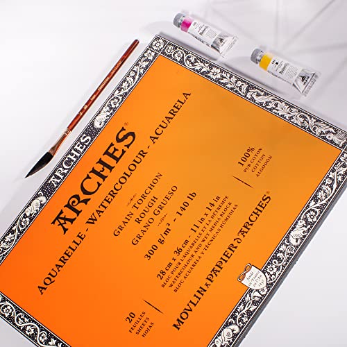 Image of Arches Watercolour Aquarelle 4 Side Glued Pad | Natural White Rough Grain | 300 GSM, 28 x 36 cm- 20 Sheets
