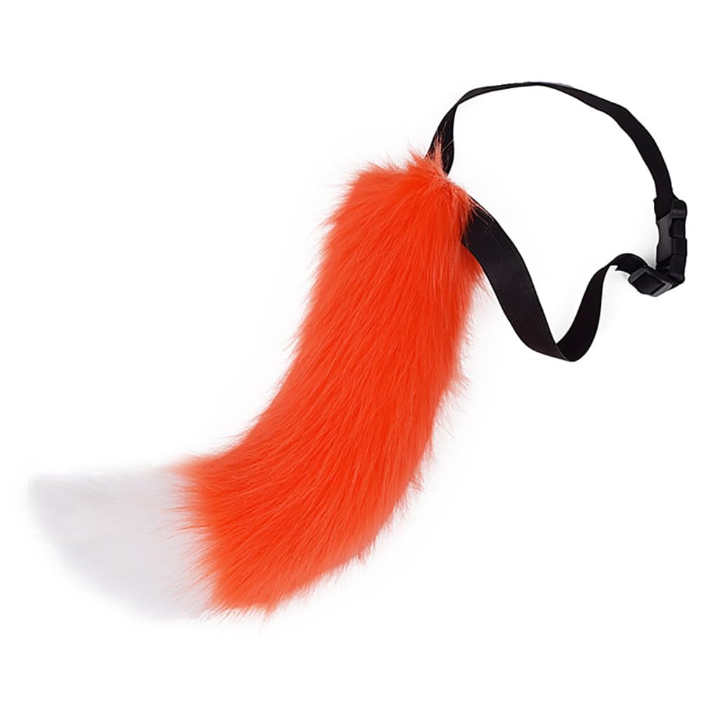 ILUFAM Faux Fur Wolf Fox Tail 40cm Furry Animal Tail for Adult Halloween Cosplay Dress Up Party Carnival Costume Accessories (Orange)