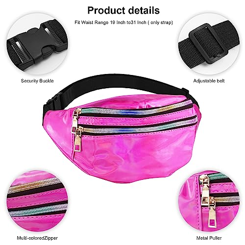 Eurtes 80er Jahre Accessoires, 4er Pack 80er Jahre Outfit Damen Herren Zubehör, Sportlicher 90er 80er Jahre Kleidung Schweißband Stirnband Armbänder und Wasserdicht Bauchtasche (Rosa)
