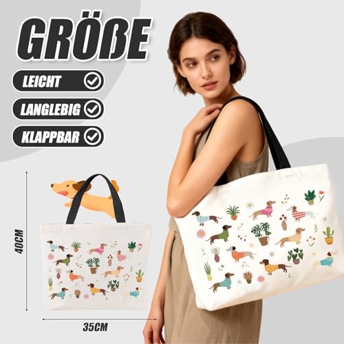 Dackel Geschenke, Damen-Tragetaschen aus Segeltuch, großes Fassungsvermögen wiederverwendbare Einkaufstasche, Dackel Geschenke Für Tierliebhaber, Tragbar Kulturtasche Damen für Reise Alltagsleben