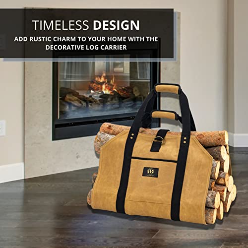 Log Carrier For Firewood Bag - 20Oz Waxed Canvas Wood Carriers With Handles For Fire Logs Storage- Fireplace And Campfire Accessories - Durable Waterproof Heavy-Duty Canvas Bag Carrier #TOP7