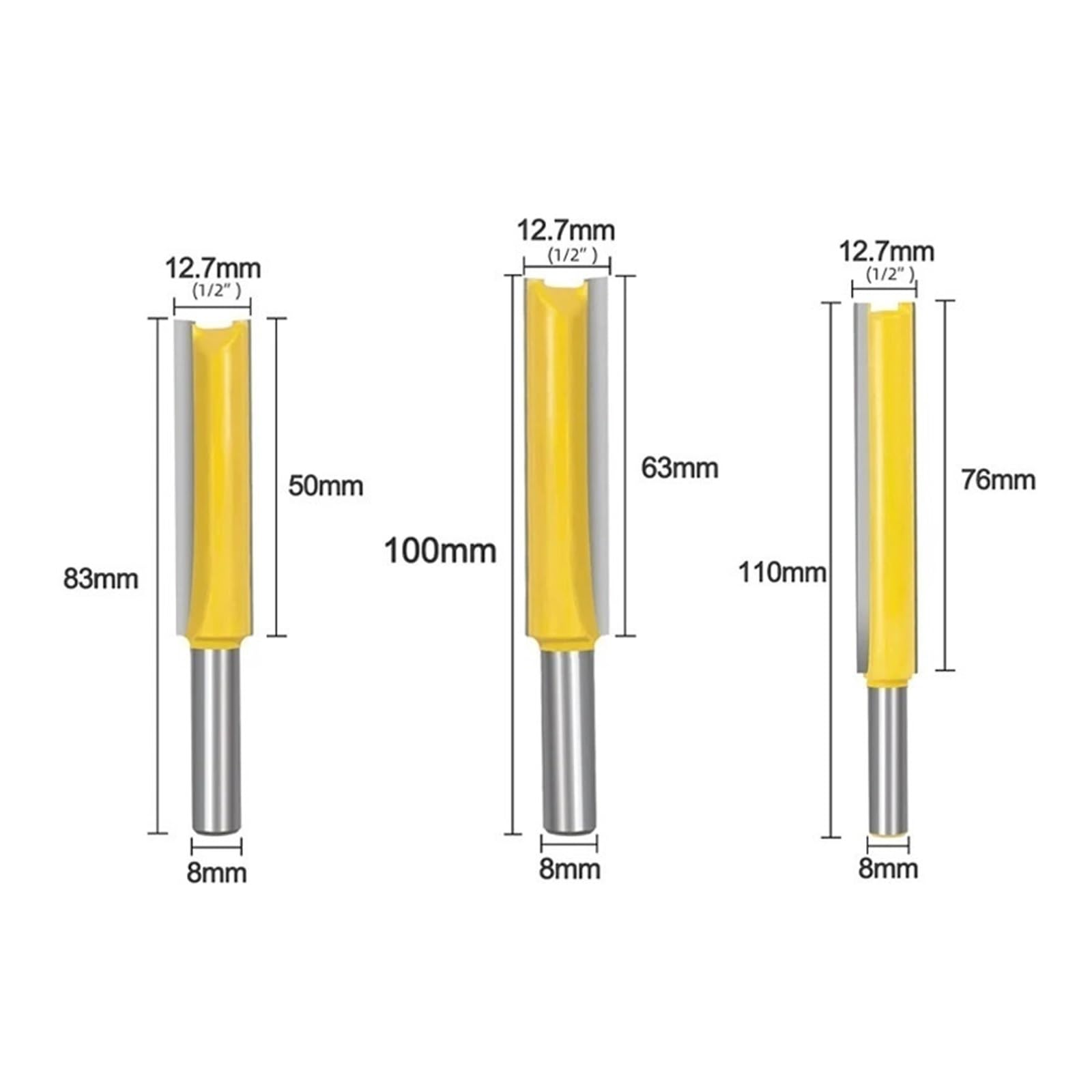 1/2/3 Szt. 8mm Trzonek Wydłużony Prosty Router Bit Podwójne Ostrze Frez Do Dłutowania Frezowanie Węglikowe Narzędzia Obróbki Drewna | 3PCS