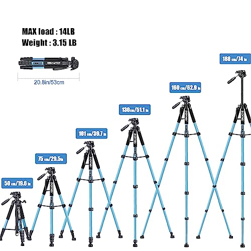 ZOMEi 188 cm Tripod Heavy Duty Tall Tripod Stand, Professional Travel Video Tripod Compatible with DSLR Cameras - Image 2