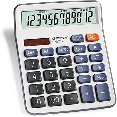 Big LCD Calculator, Dual Power Desktop Business, High School, UNIONE CX-950 (White) Cover
