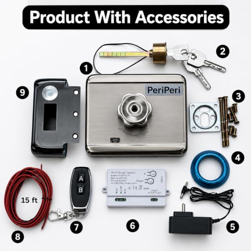 Image of PeriPeri Wi-Fi Smart Electronic Motorised Door Lock with Smart Life App Control, Alexa & Google Assistant Compatible, Security Lock for Door, Main Gate, Indoor & Outdoor, 1 Remote, 1-Year Warranty