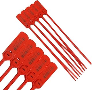 اربطة امان بلاستيكية شديدة التحمل مرقمة ، سيل مبطط متسلسل ، للشاحنات والمقطورات والحقائب والصناديق وغيرها (لون احمر ، طول 40 سم ، عدد 5 قطع ) - من رنا ستور