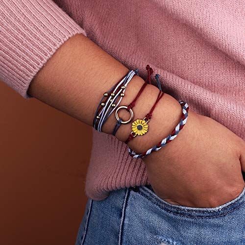 Image of Stackable Sunflower String Bracelets Cute Boho Braided Summer Beach Jewelry