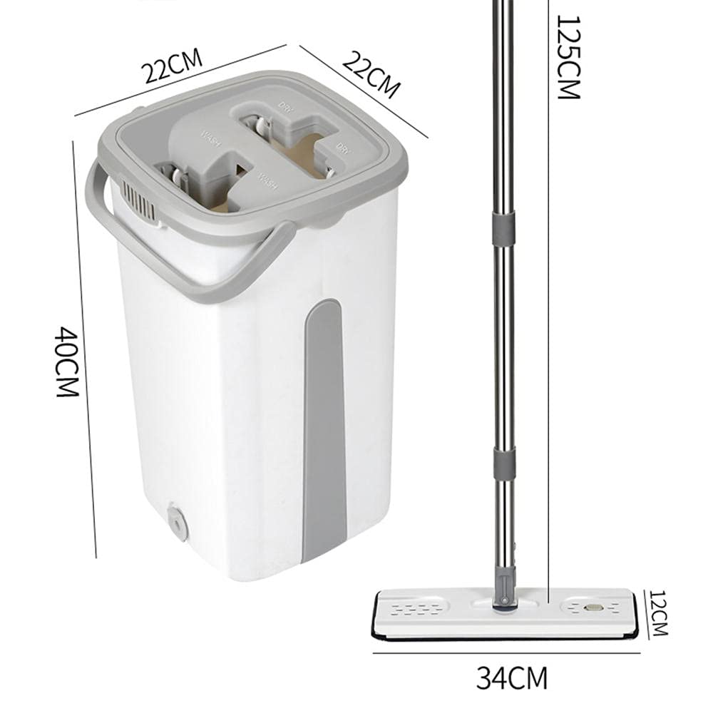 Set di Mocio Piatto e Secchio Mop per la Pulizia Mop Autolavante e Asciutto con 4 Cuscinetti per Mocio Riutilizzabili Microfibra in Microfibra per a 360 gradi Acciaio inox Mop Piatto