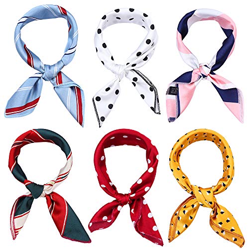 6Pcs Silk Satin Scarf Women Square Scarf Vintage Head Neck Scarf Hair Accessoriy