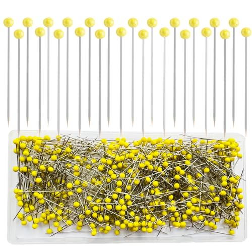 Sunenlyst 500 PCS Straight Pins 1.75IN Quilting Pins Long Yellow Glass Ball Head Sewing Pins for Fabric Stainless Steel Dressmaker for Sewing Crafts Jewelry Making DIY