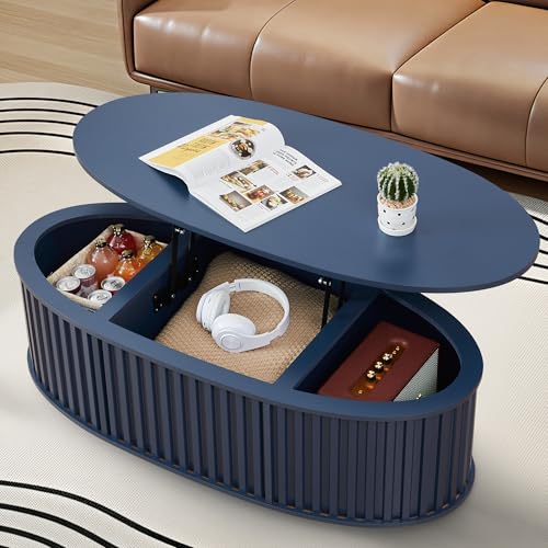 Oval Coffee Table, 43.3'' Fluted Lift Top Coffee Table with Hidden Storage - image 5