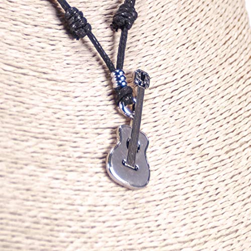 BlueRica Guitar on Adjustable Black Cord Necklace (Chrome Finish)4