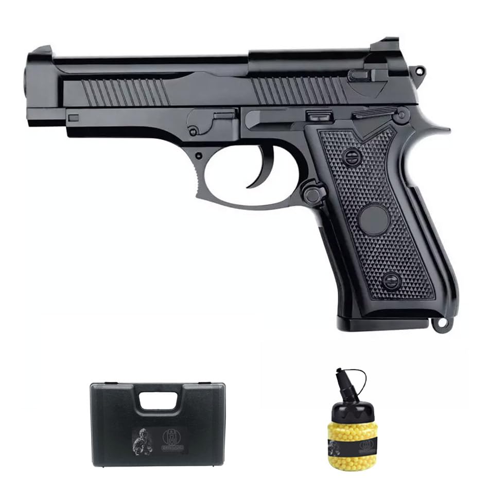 Pistola Saigo 92 Muelle (6mm) | Pistola de Airsoft Calibre 6mm + biberón + maletín. Pack iniciación