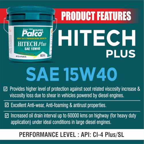 Image of PALCO Hitech Plus 15W40 Diesel Engine Oil 8.5 Litre for Heavy Duty Cars, Commercial Vehicles & Turbocharged Diesel Engines, EGR Compatible