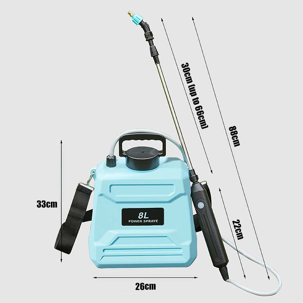Pulverisateur Electrique, 7.4V Puissant Pulverisateur de Jardin avec 3 Buses Réglables, Autonomie 120 Min, Recharge USB, Lance et Sangle – Arrosage, Désherbage, Herbicide, Insecticide (Vert 8L)