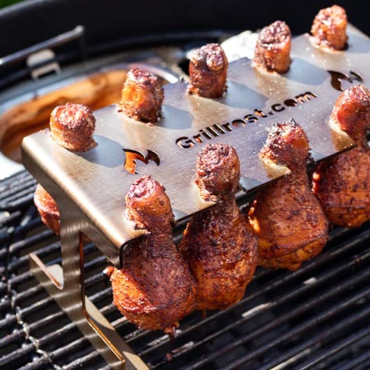 Grillrost.com Das Original Edelstahl Hähnchenkeulenhalter | Drumstickhalter - für 10 rundum knusprige Keulen vom Grill & Backofen