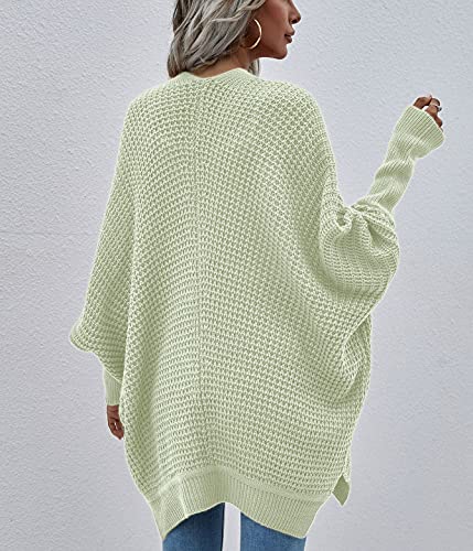 Image of Women's Waffle Cardigan Ribbed Cuffs Open Front Knit Sweater Batwing Long Sleeve Casual Loose Chunky Coat Outwear