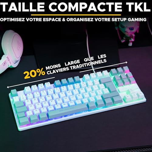 The G-Lab - Keyz Caesium TKL - Tastiera Gamer TKL 87 Tasti cablati USB AZERTY, RGB personalizzabile, 15 Macro programmabili - Tastiera Gaming Compact pout PC/PS4/PS5/XBOX - (bianco-grigio) - Tastiera gaming - Immagine 2