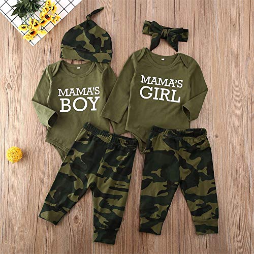 2Pcs Cute Baby Boy Girl Pants Sets Black Short Sleeve Romper + Camouflage Pants Outfits Clothes Sets (80(6-12Months), Green) #TOP1
