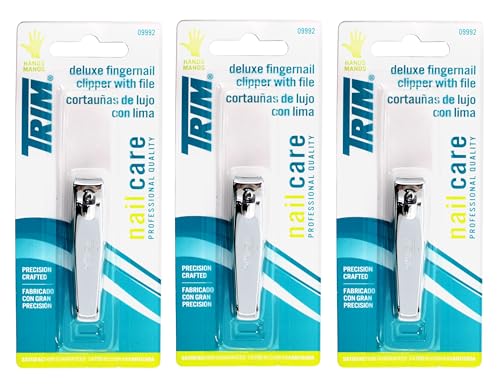Set of 3 Trim Deluxe Fingernail Clippers with File bundled by Maven Gifts